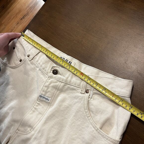 Vintage Boss Shorts Mens 36 White Denim Hip Hop Rap 90s Baggy Spellout Logo Fray - Picture 16 of 16